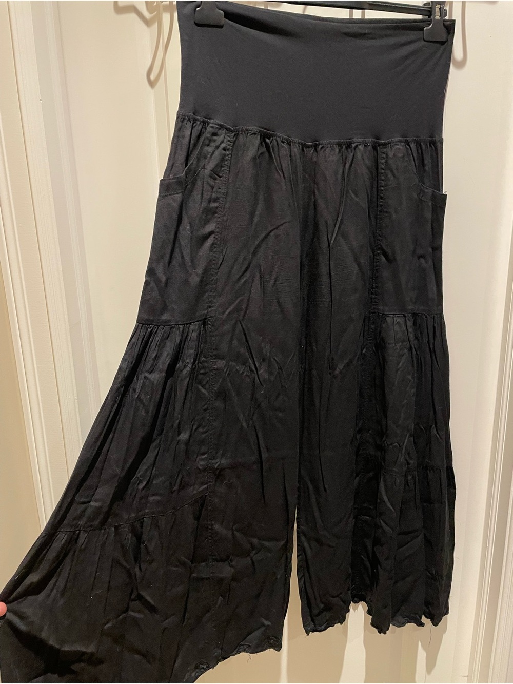 High-Waist Black Wide-Leg Tiered Palazzo Pants